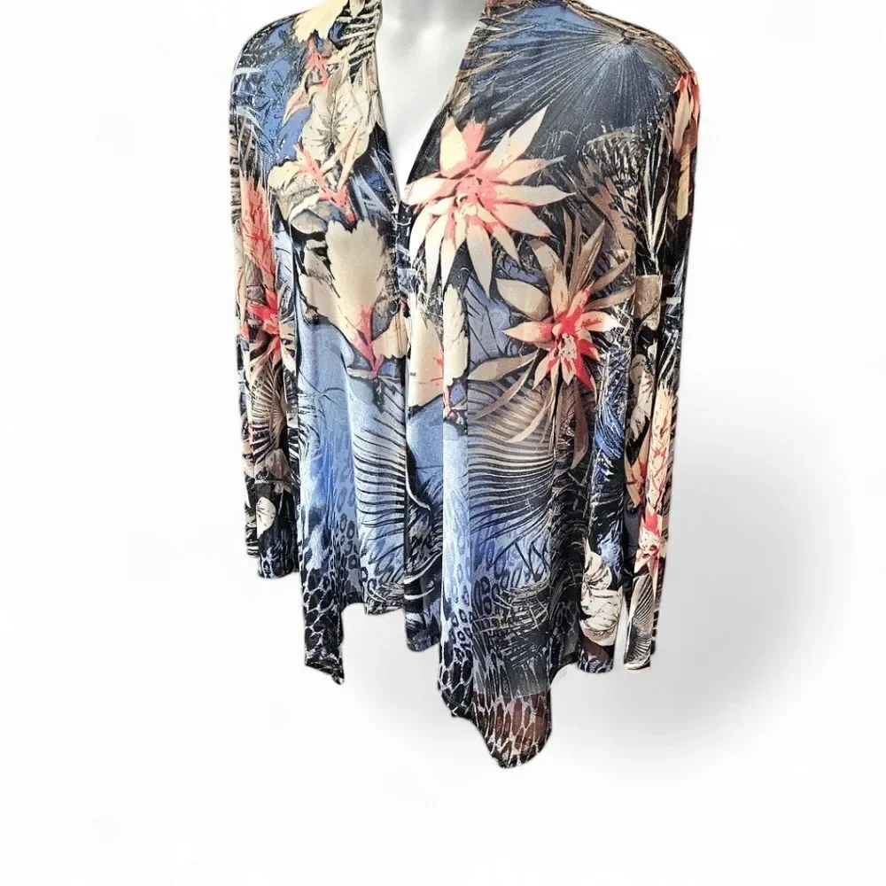 CHICO'SโEASYWEAR Flowers Of Paradise Mesh Open Front Makenzie Jacket Size 3/XL - Picture 5 of 13